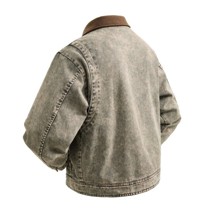 Men's padded denim jacket with cord collar, snap button placket, and practical side pockets Mune Fashion