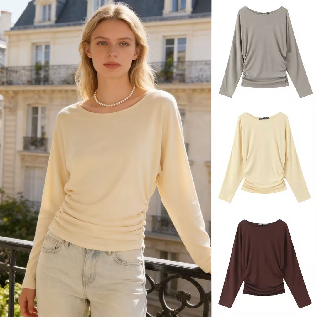 Women's long-sleeve shirt with side gathering and dropped shoulders Mune Fashion