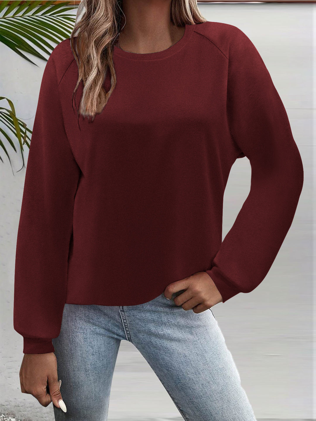 Women's Casual Round Neck Sweatshirt with Raglan Sleeves and Elastic Cuffs Mune Fashion