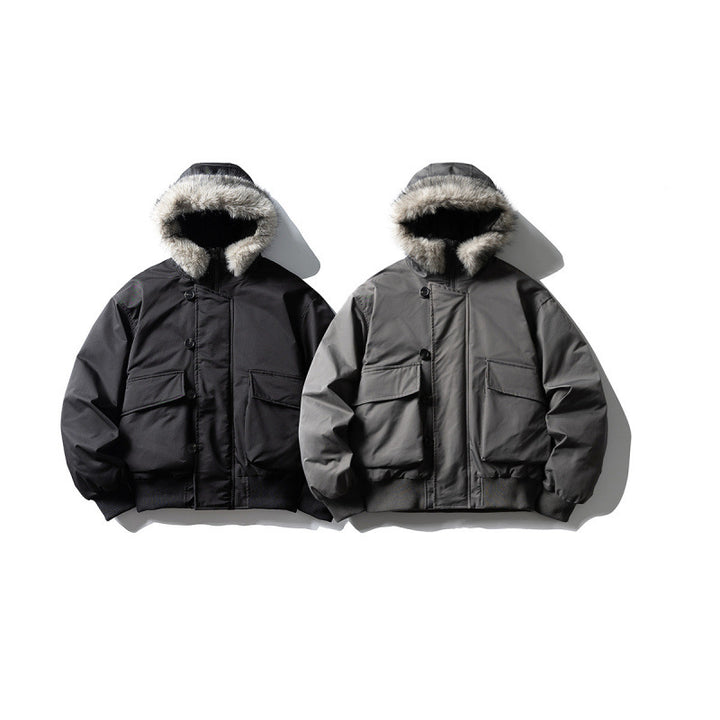 Men's Insulated Winter Bomber Jacket with Hood and Faux Fur Trim Mune Fashion