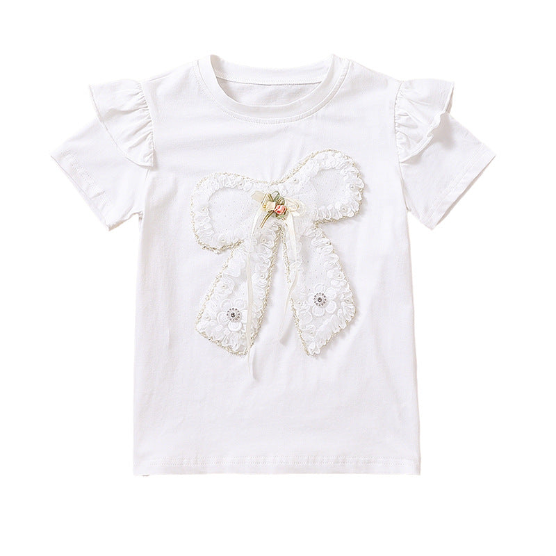Girl's T-shirt with romantic bow motif and ruffle details Mune Fashion