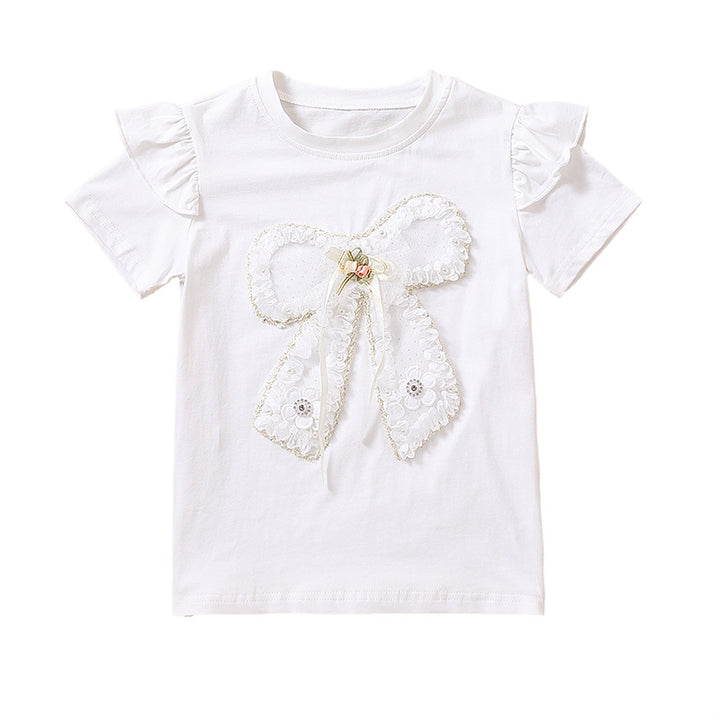 Girl's T-shirt with romantic bow motif and ruffle details Mune Fashion
