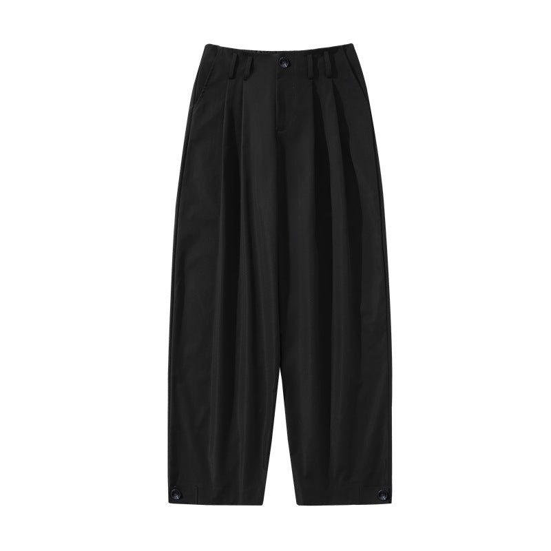 Women's high-waisted wide pleated trousers with cropped legs and adjustable button cuffs Mune Fashion