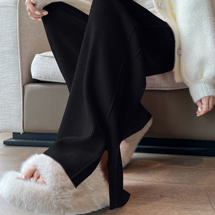 Ladies Stylish Ribbed Knit Pants with Side Slits Mune Fashion