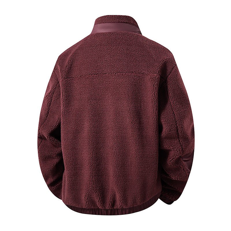 Men's Oversize Teddy Fleece Jacket with Contrast Nylon Inserts and Stand Collar Mune Fashion
