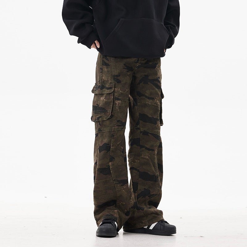 Men's Utility Cargo Pants in Straight Wide Cut with Reinforced Knee Patches and Flap Pockets Mune Fashion