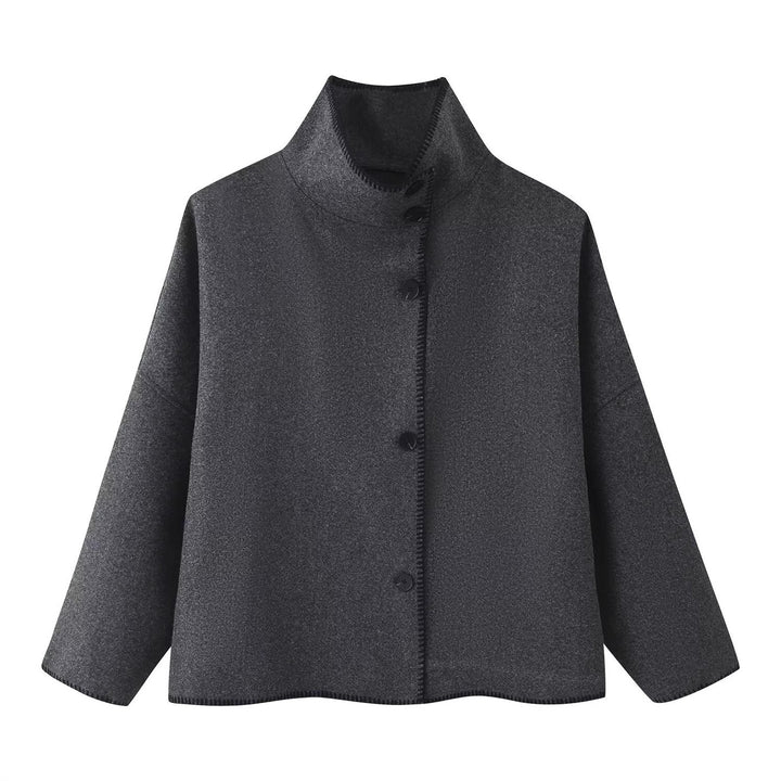 Women's Short Boxy Coat-Cape with Standing Collar and Contrast Decorative Stitch Mune Fashion