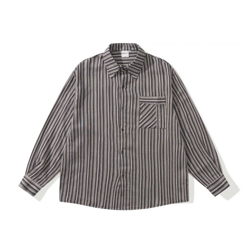 Unisex Oversize-Longsleeve Shirt with Vertical Striped Pattern and Chest Pocket Mune Fashion