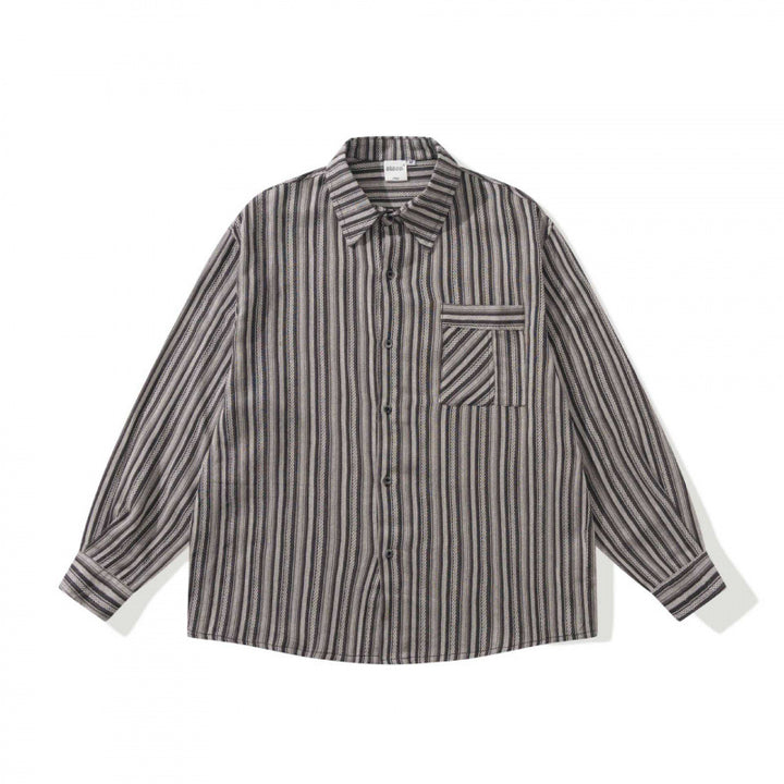 Unisex Oversize-Longsleeve Shirt with Vertical Striped Pattern and Chest Pocket Mune Fashion