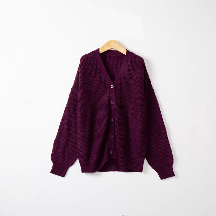 Women Waffle Structure Cardigan with Deep V Neck and Boxy Oversized Cut Mune Fashion