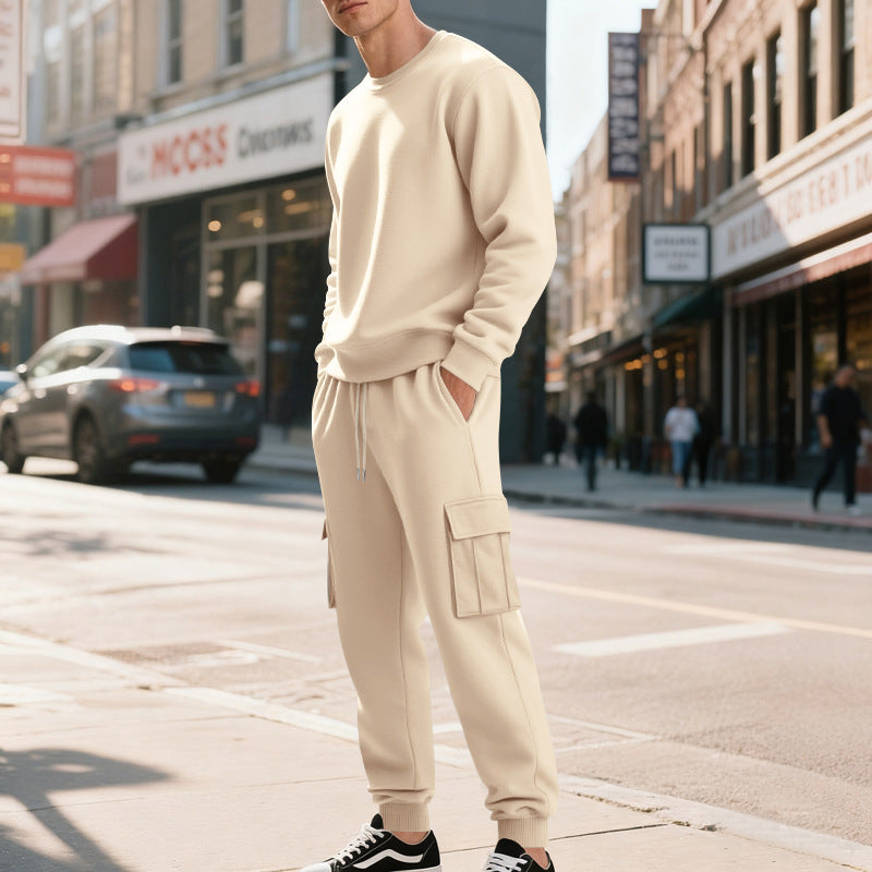 Men's utilitarian cargo jogging pants with large flap and zip pockets, elastic drawstring waistband, and ribbed leg cuffs Mune Fashion