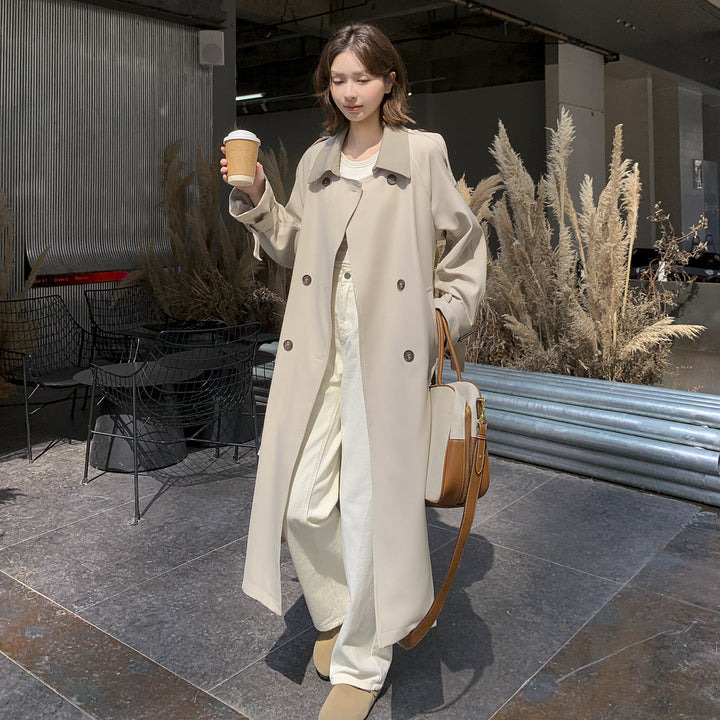 Women Long Cut Minimalist Trench Coat with Soft Fall, Dropped Shoulders and Adjustable Sleeve Straps Mune Fashion