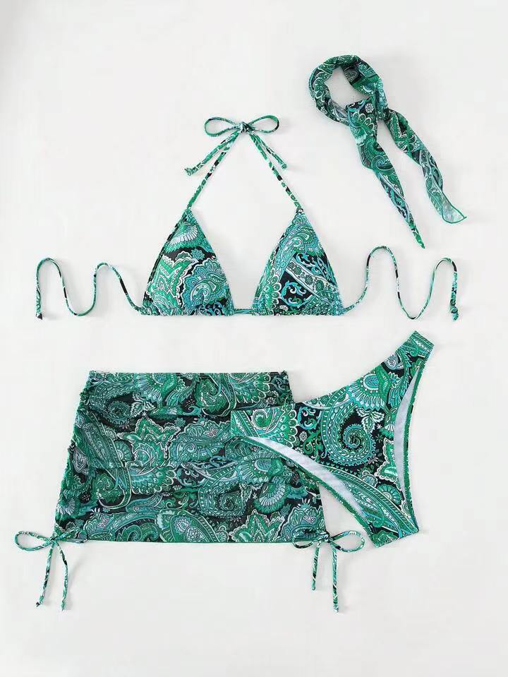 Women's Bikini Set with trendy paisley pattern and adjustable skirt Mune Fashion
