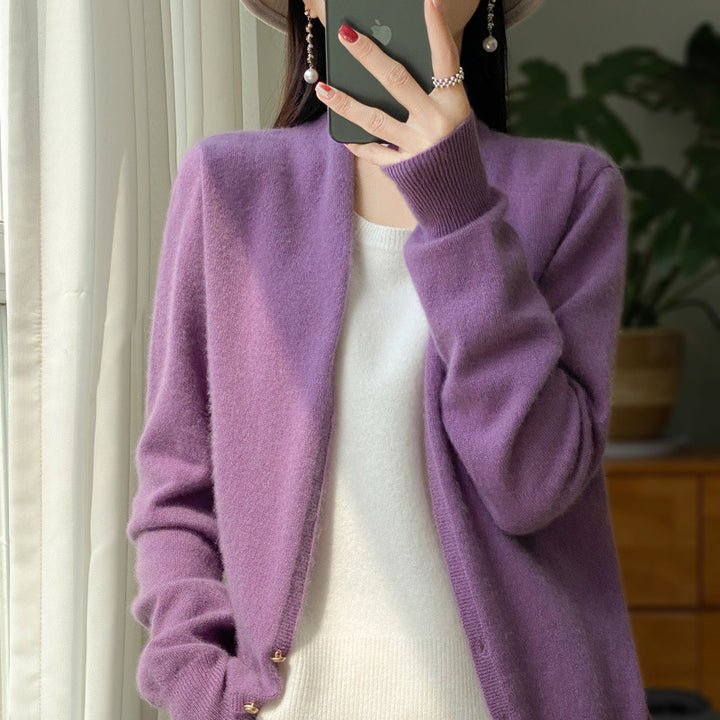 Ladies Open Fine Knit Cardigan in Mohair Look with Straight Hem and Narrow Cuffs Mune Fashion