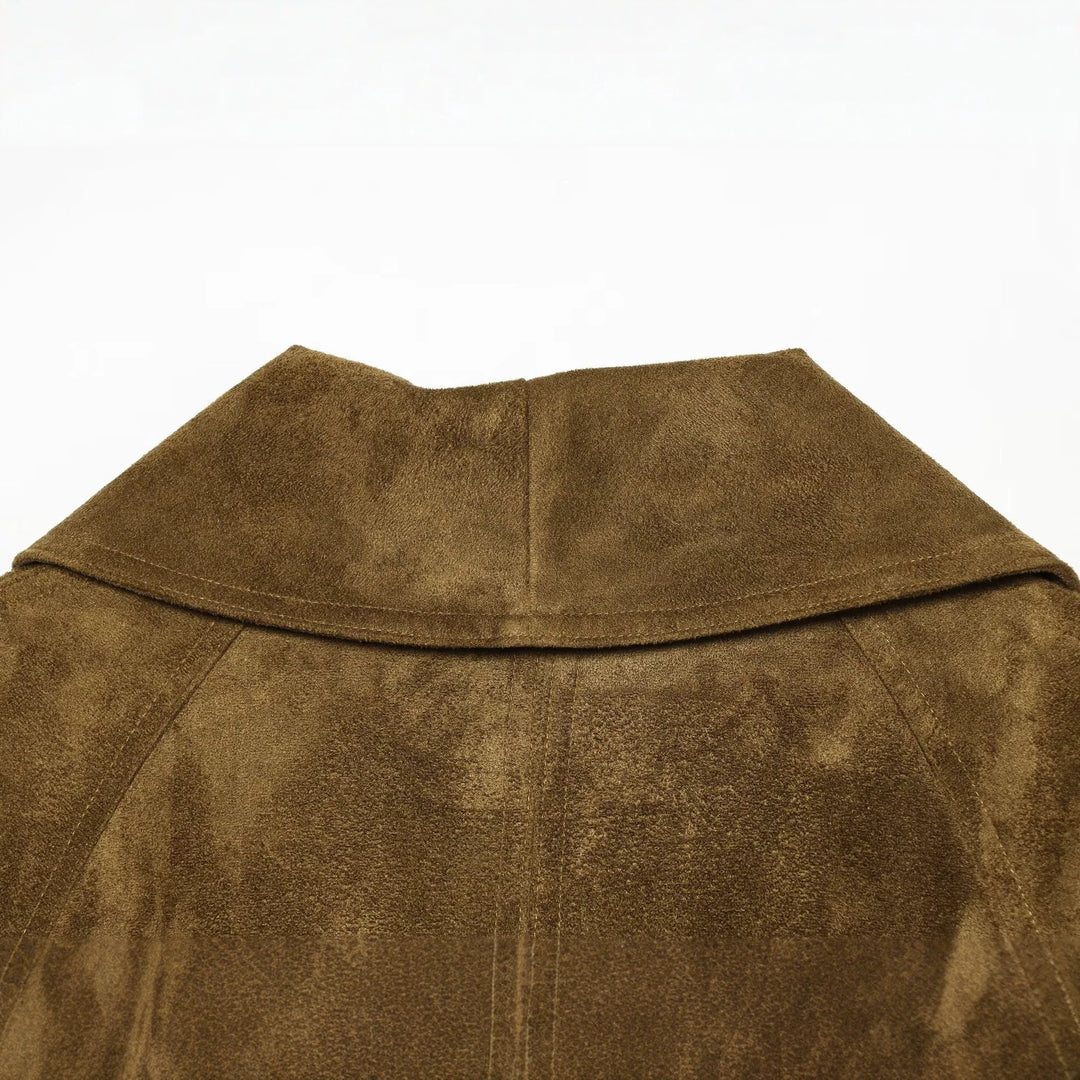 Women's Tailored Velvet Look Wrap Coat with Shawl Collar and Tied Belt Mune Fashion