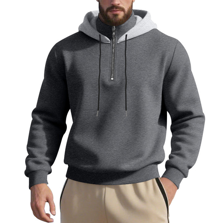 Men's half-zip hoodie with contrasting inner hood, drawstring, and ribbed cuffs Mune Fashion