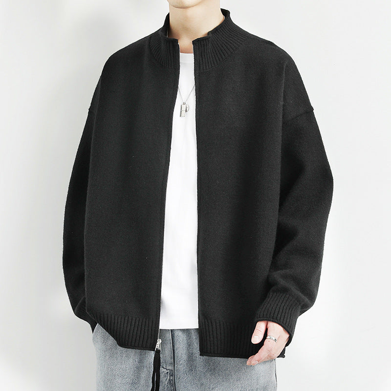 Women Leisure Cardigan with High Collar and Zipper Mune Fashion