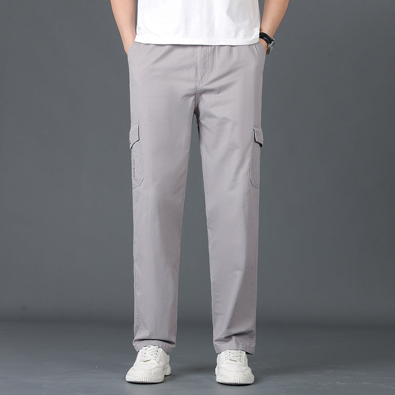 Men's Lightweight Cotton Utility Cargo Pants with Elastic Waistband and Straight Leg Mune Fashion
