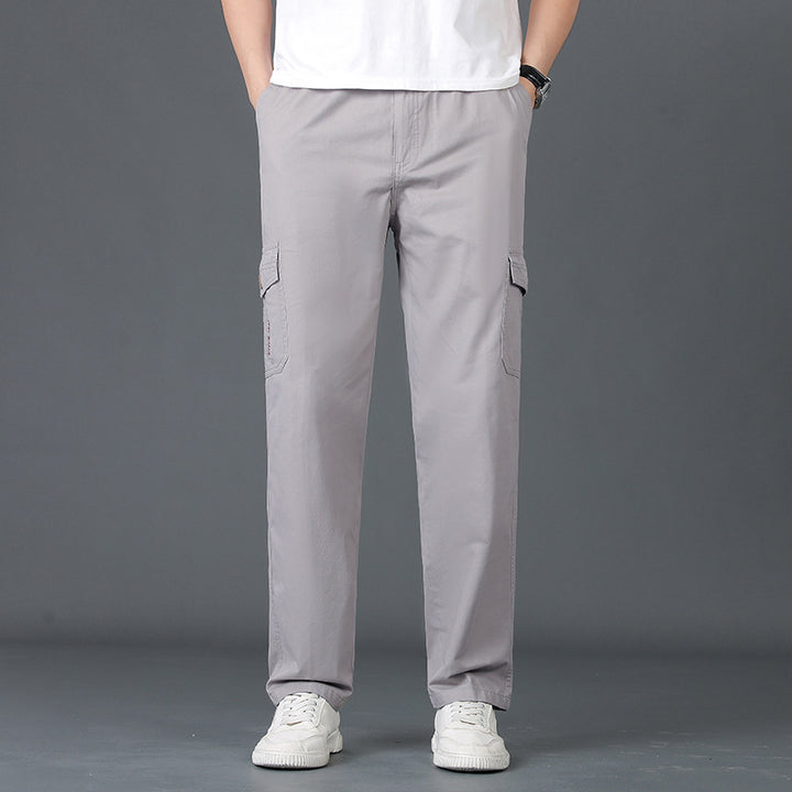 Men's Lightweight Cotton Utility Cargo Pants with Elastic Waistband and Straight Leg Mune Fashion