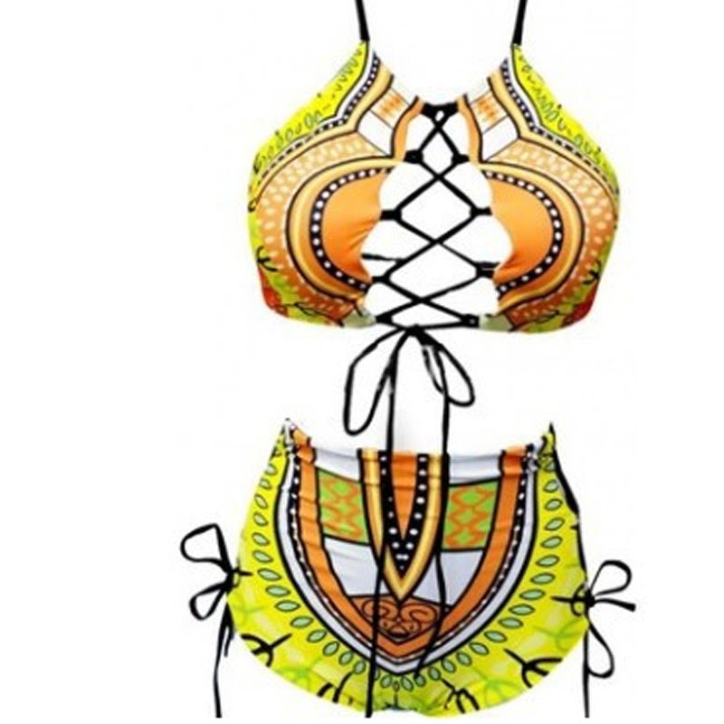 Ladies High-Cut Bikini with Playful Lace-Up Design Mune Fashion