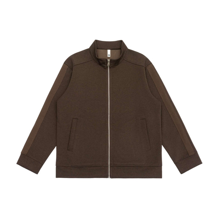 Men's sweatshirt jacket with stand-up collar, continuous zipper, and contrast sleeve inserts Mune Fashion