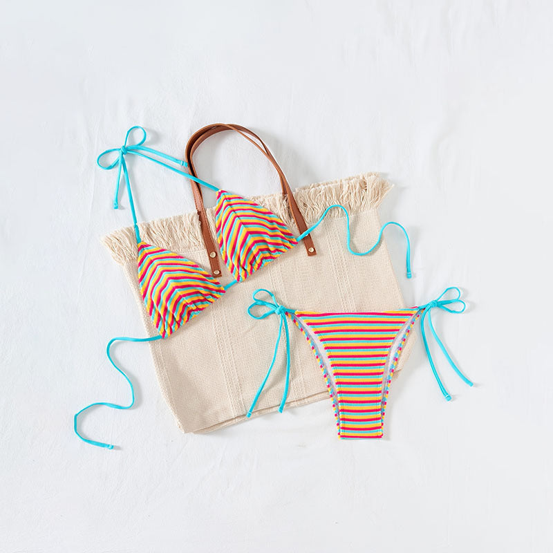 Women's Triangle Bikini with playful striped pattern Mune Fashion