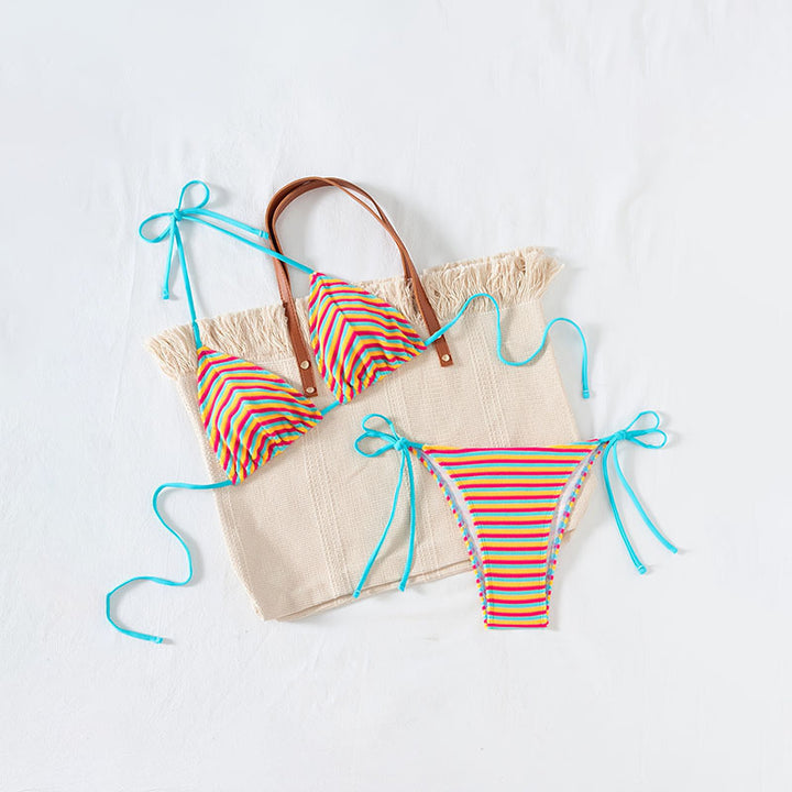 Women's Triangle Bikini with playful striped pattern Mune Fashion