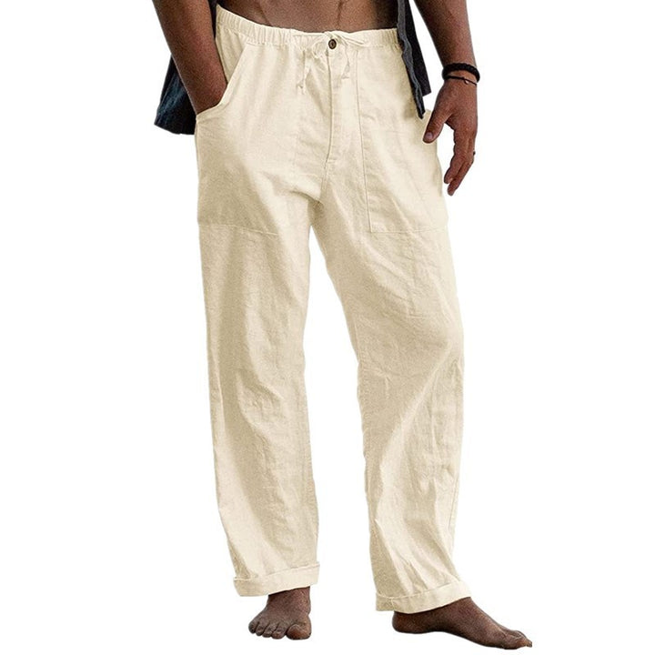 Men's loose linen pants with elastic waistband and patch side pockets Mune Fashion