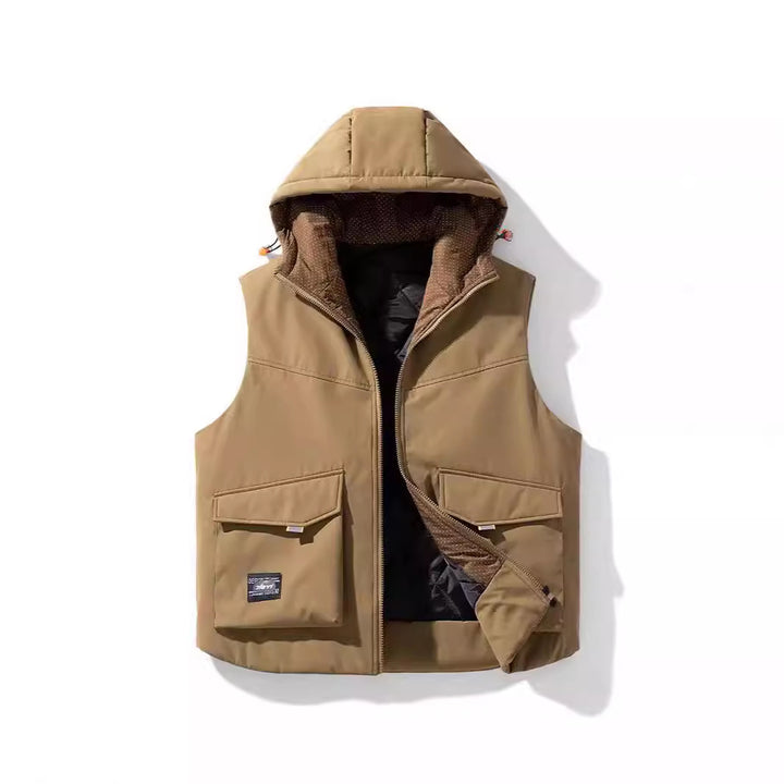 Men's Insulated Hooded Utility Vest with Multifunctional Pockets and Windproof Outer Layer Mune Fashion