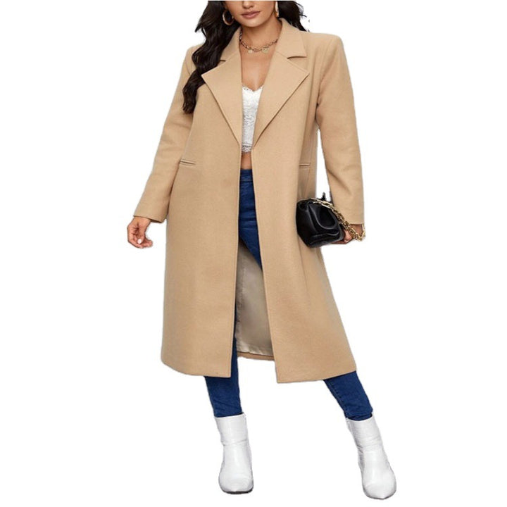 Women's Maxi Length Single Breasted Coat in Minimalist Tailoring with Concealed Button Placket and Side Pockets Mune Fashion