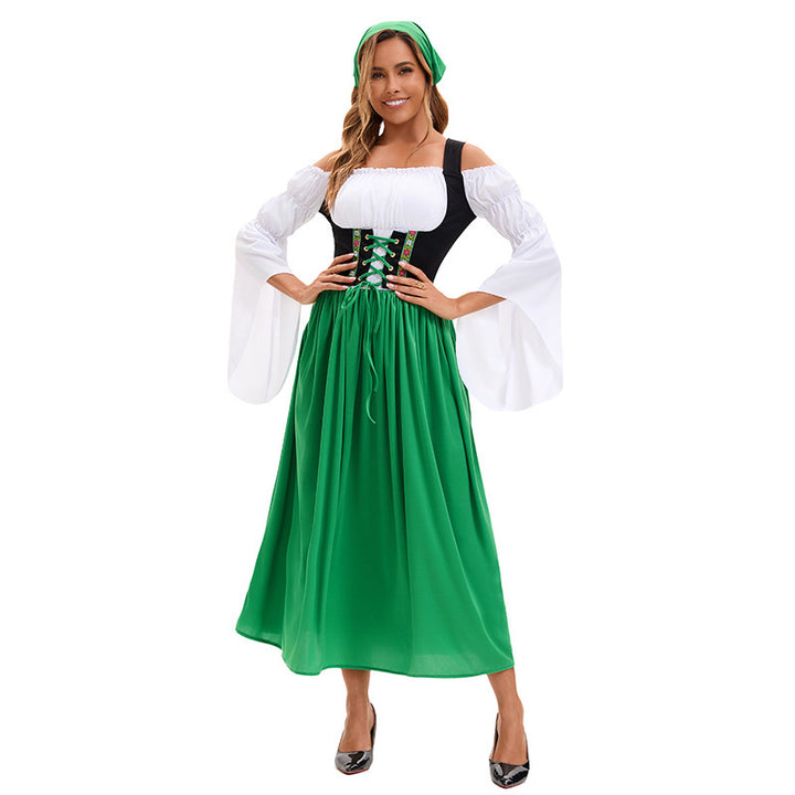 Women's Renaissance peasant dress with laced corset and trumpet sleeves Mune Fashion