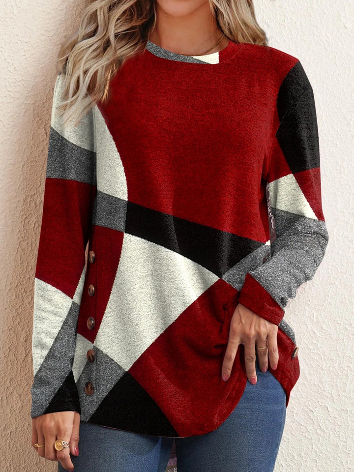 Women Oversize Longsleeve Tunic with Geometric Colorblock Pattern Mune Fashion