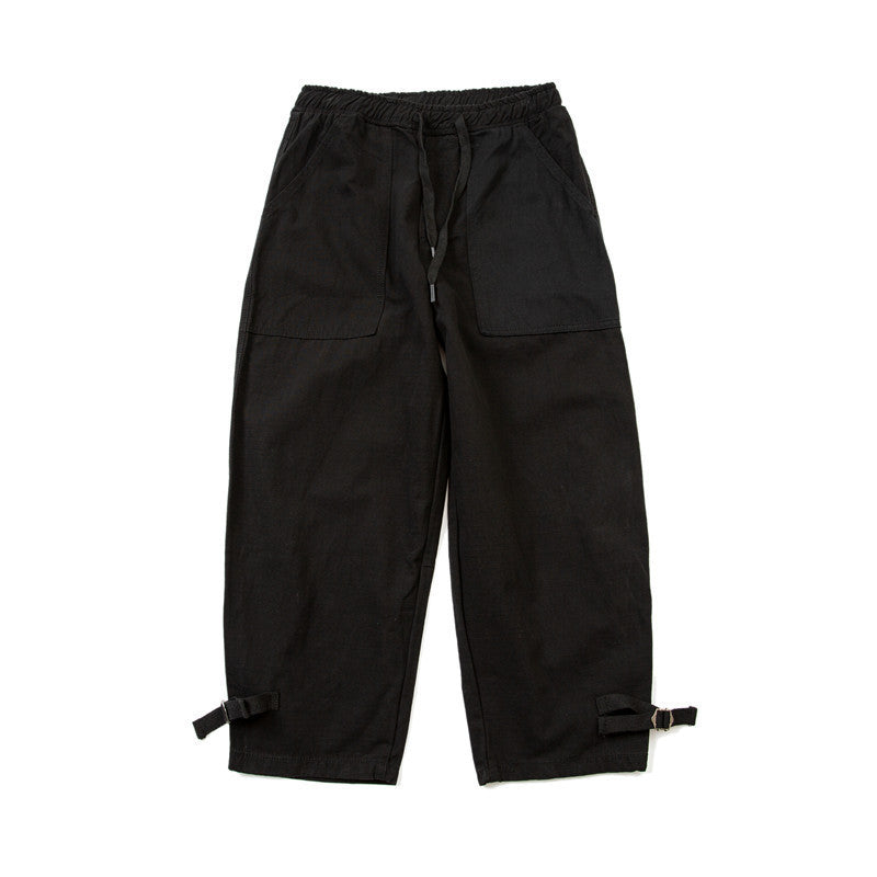 Men's Loose Fit Utility Cargo Pants with Drawstring Waist and Adjustable Leg Straps Mune Fashion