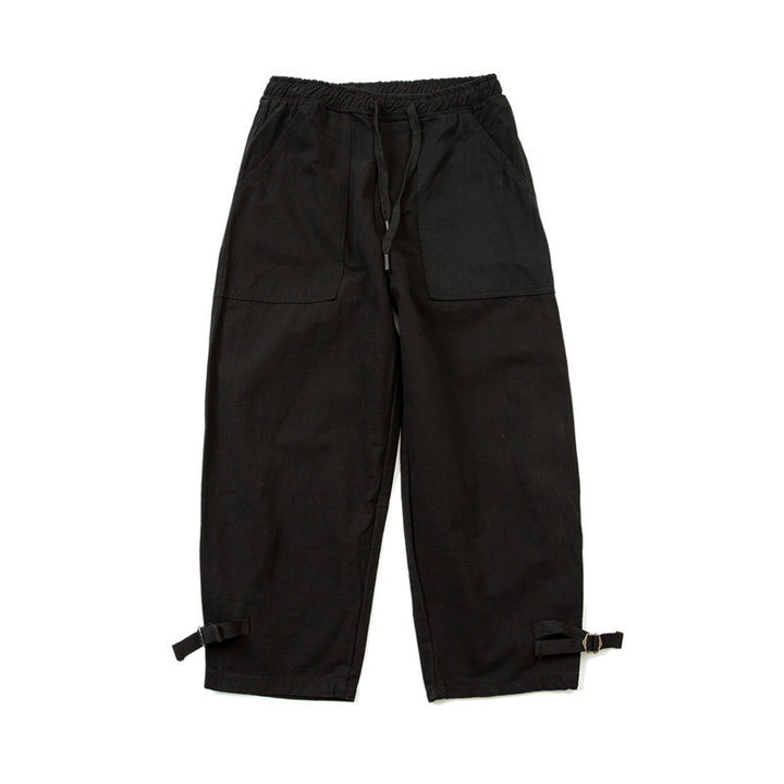 Men's Loose Fit Utility Cargo Pants with Drawstring Waist and Adjustable Leg Straps Mune Fashion
