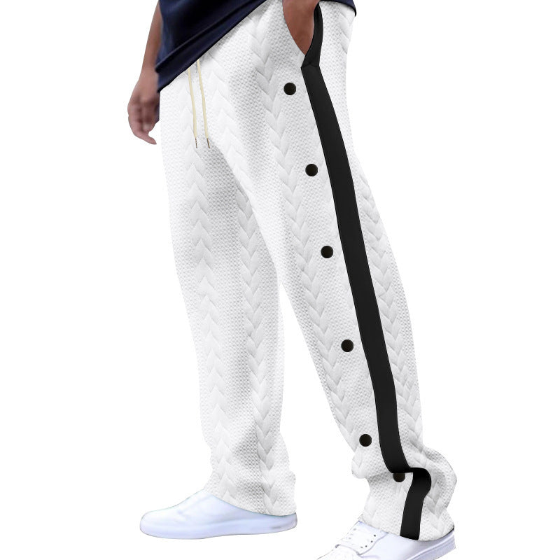 Men's quilted casual pants with continuous snap button placket and contrast stripes Mune Fashion