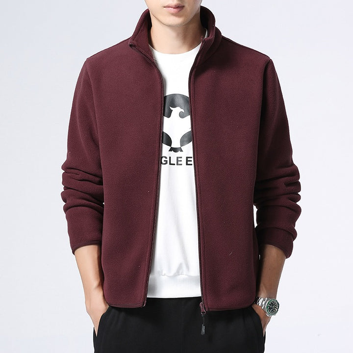 Men's fleece jacket with stand-up collar, full-length zipper & side pockets Mune Fashion