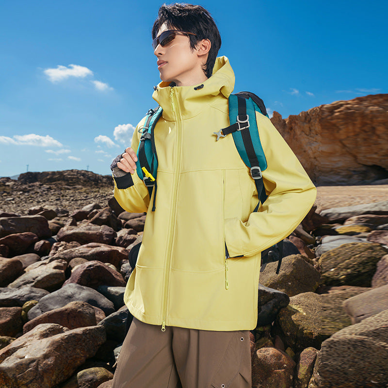 Men's Softshell Outdoor Jacket with Hood, Windproof and Water-Repellent Mune Fashion