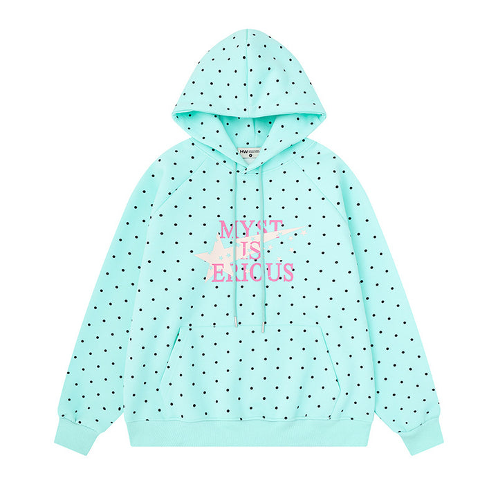 Women's oversized hoodie with allover polka dots, kangaroo pocket and star graphic Mune Fashion