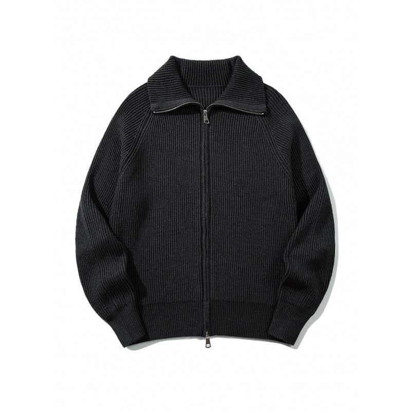Unisex Ribbed Zip Cardigan with Stand-Up Collar, Raglan Sleeves and Two-Way Zipper Mune Fashion