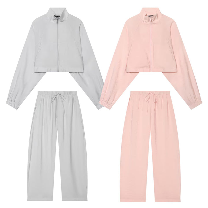 Women's Short Windbreaker Jacket with Stand Collar, Raglan Sleeves and Elastic Hem Mune Fashion