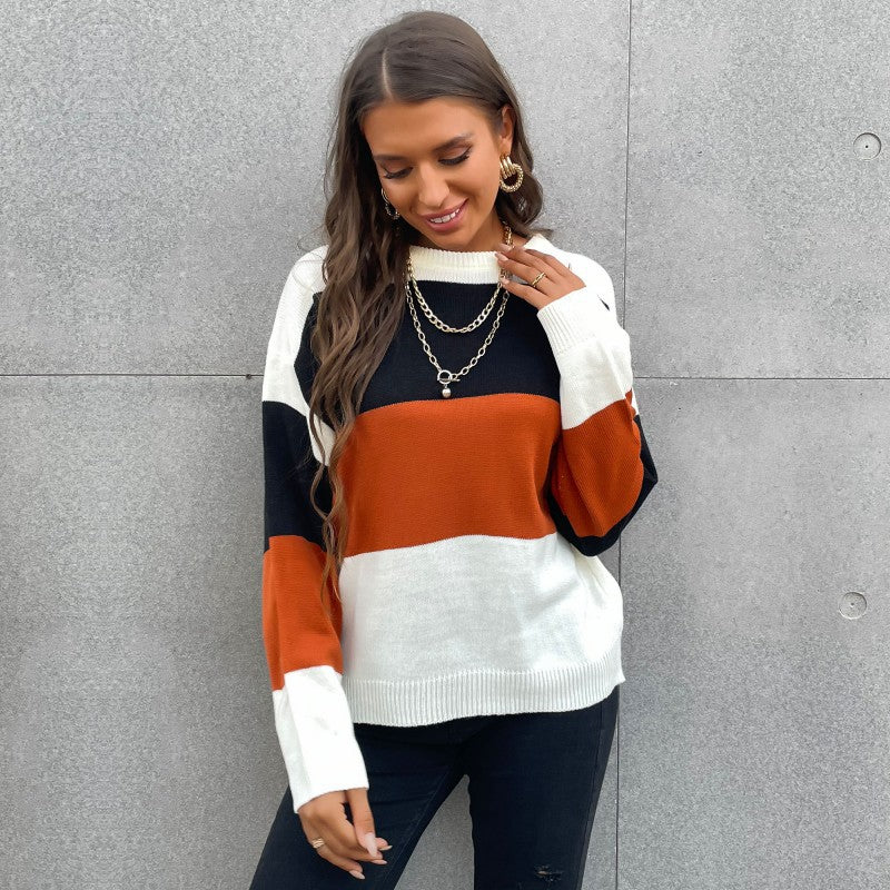 Women's Casual Knit Sweater with Color Block Design Mune Fashion