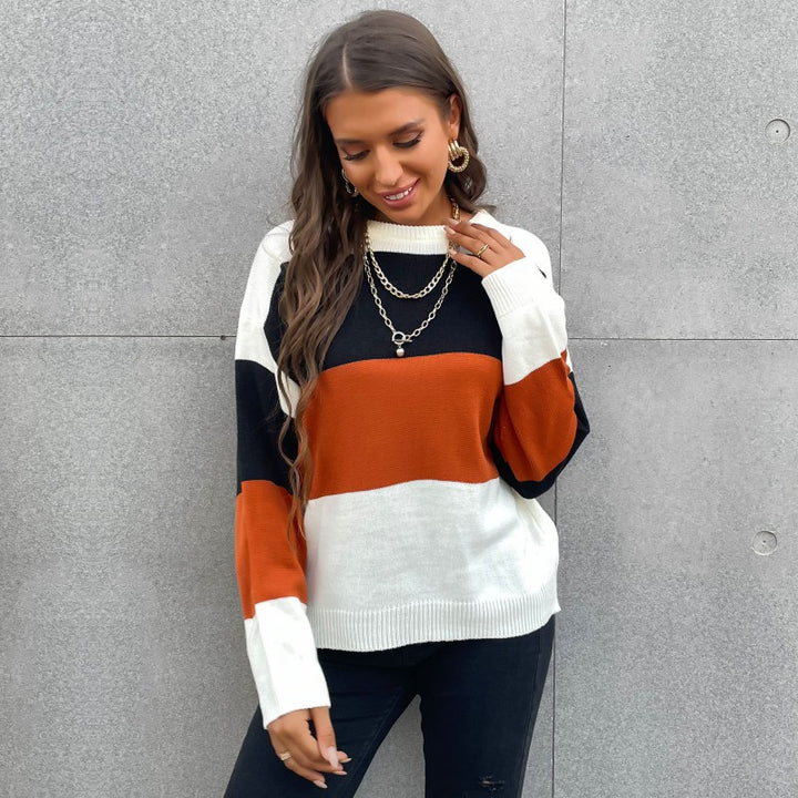 Women's Casual Knit Sweater with Color Block Design Mune Fashion