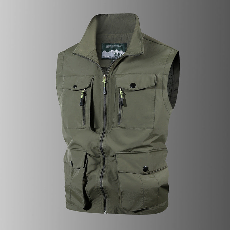 Men's multifunctional outdoor vest with multiple pockets and stand-up collar Mune Fashion
