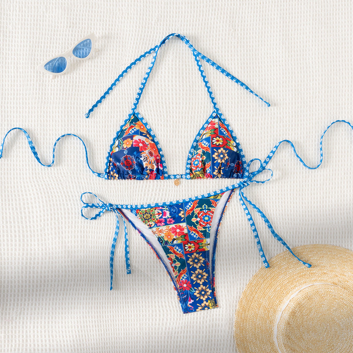 Women's triangle bikini with floral pattern and ruching Mune Fashion