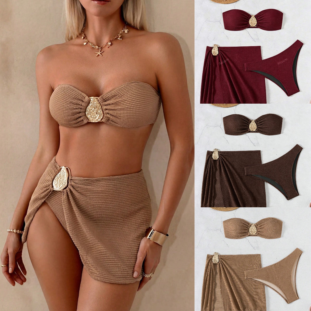 Women's bandeau bikini set with decorative wrap skirt Mune Fashion