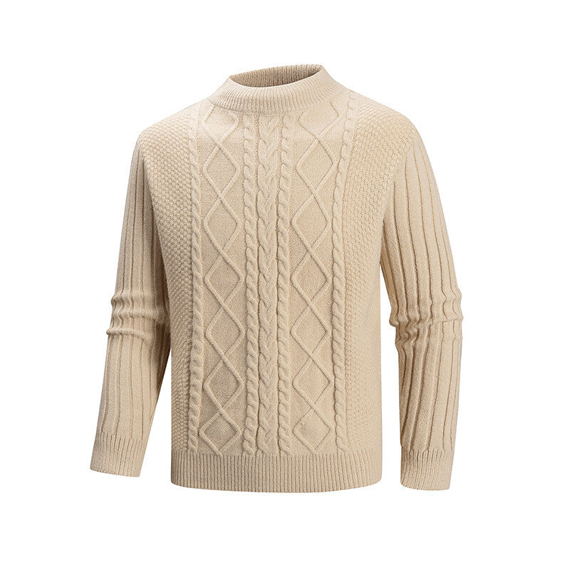 Men's fine knit turtleneck sweater with cable pattern and ribbed sleeves Mune Fashion