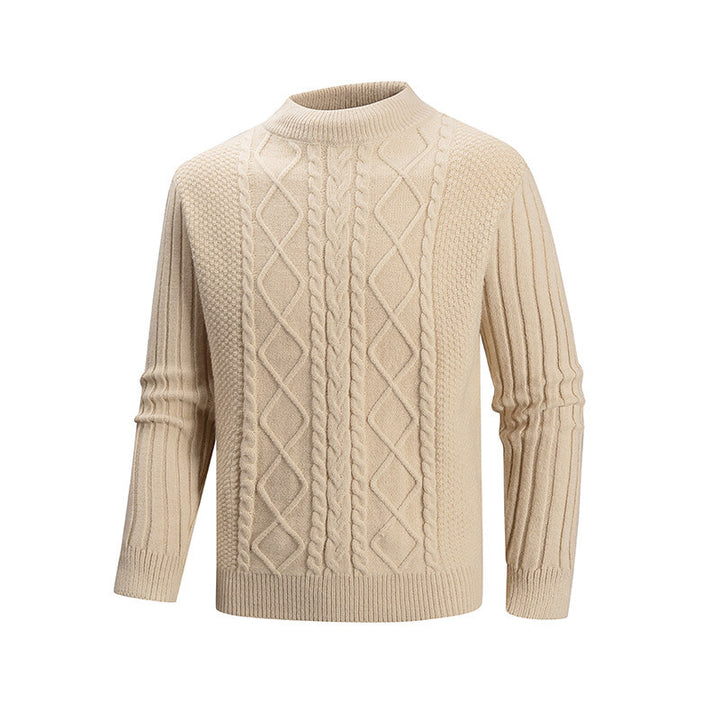 Men's fine knit turtleneck sweater with cable pattern and ribbed sleeves Mune Fashion