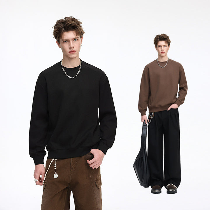 Men's Ribbed Structure Sweatshirt Pullover with Drop Shoulder and Relaxed Fit Mune Fashion