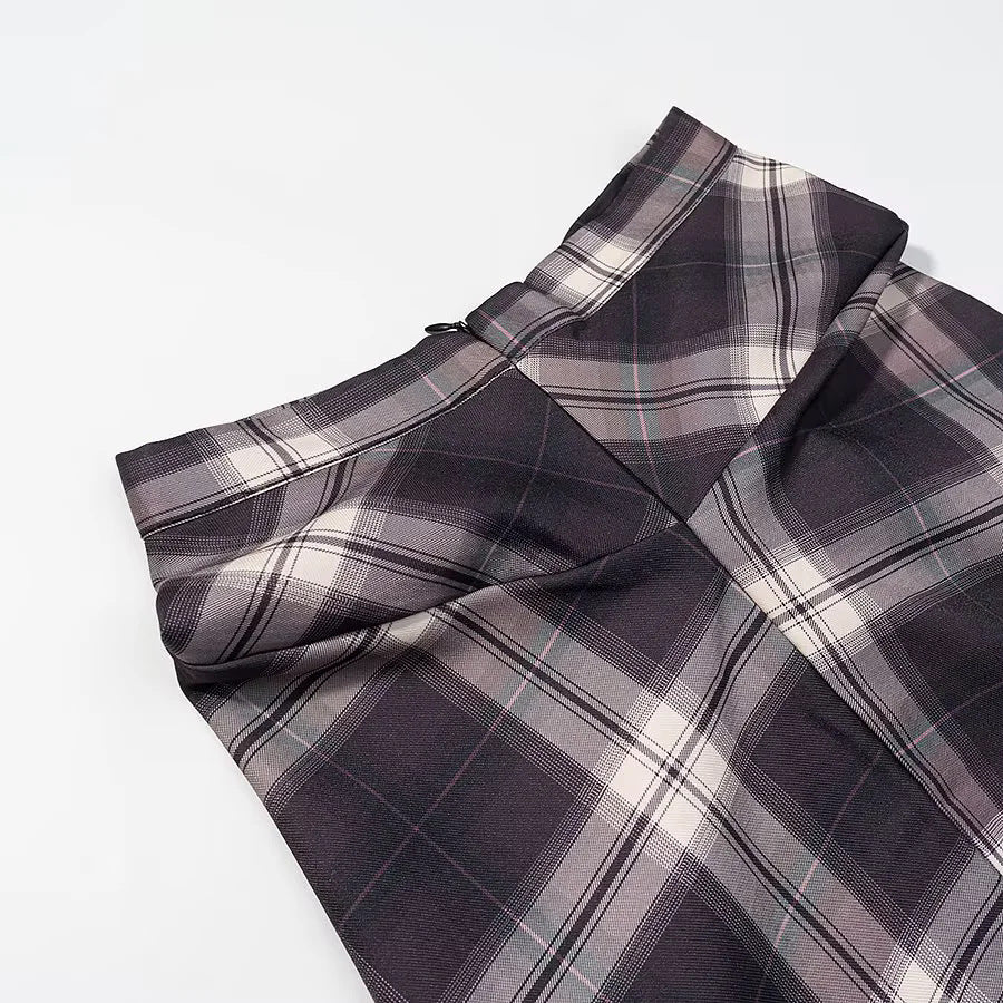 Women's draped midi skirt with check pattern, fitted waistband and central drape pleat Mune Fashion