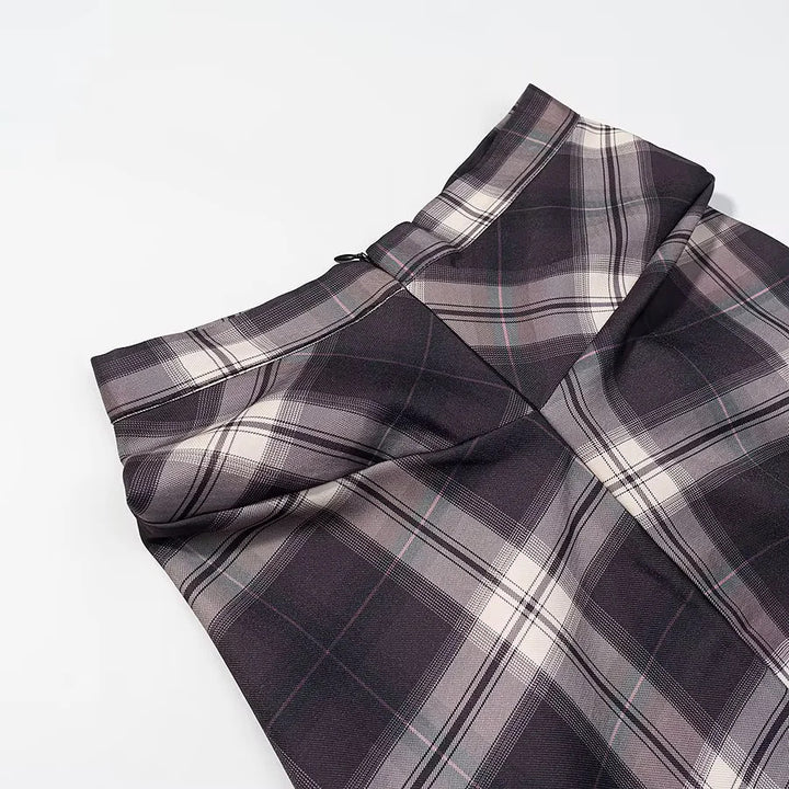 Women's draped midi skirt with check pattern, fitted waistband and central drape pleat Mune Fashion
